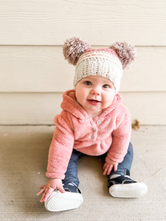 Gradient Pebble Aura Beanie w/double poms