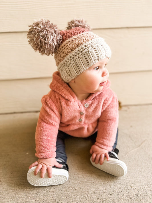 Gradient Pebble Aura Beanie w/double poms